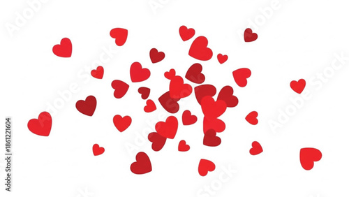 Charming cluster of red heart shapes of various sizes, with some scattered outwards, perfect for Valentine's Day designs.