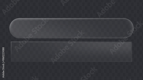 Collection of two distinct frosted glass banner shapes featuring a rounded pill design and a rectangular panel against a dark grid background