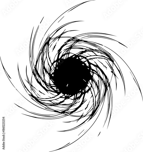 Circular Abstract Vortex Swirl of Fine Black Lines Creating a Spiral Motion Effect