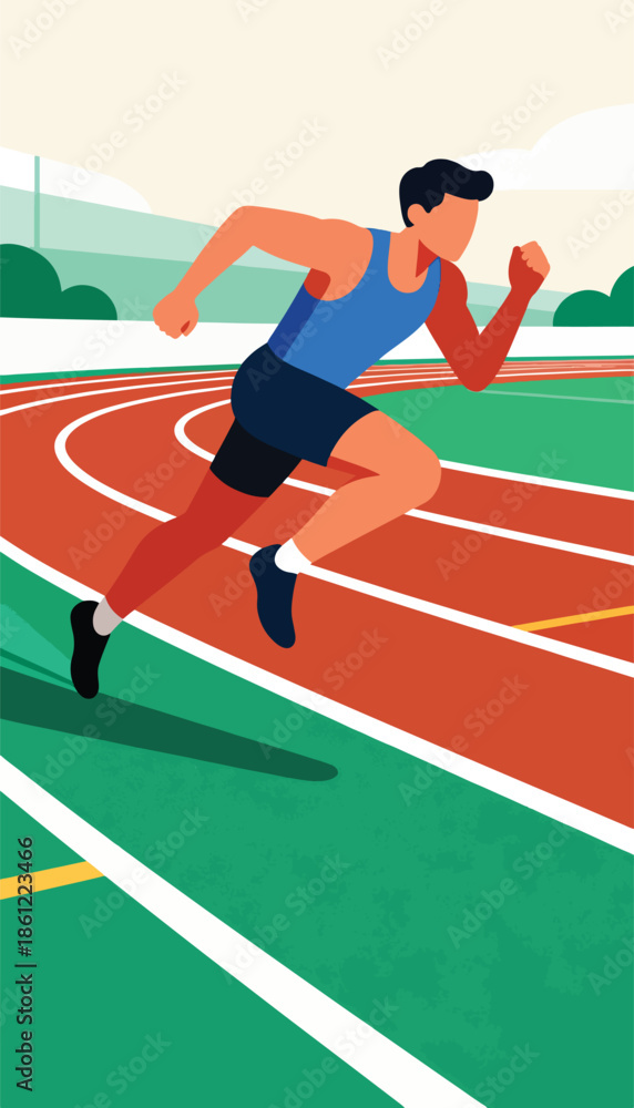 Obraz premium Person running on a track with green and orange lanes