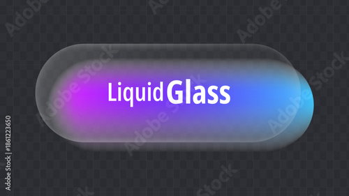 Abstract graphical user interface element showcasing a vibrant liquid glass button design with luminous purple and blue gradient effects on a dark backdrop.