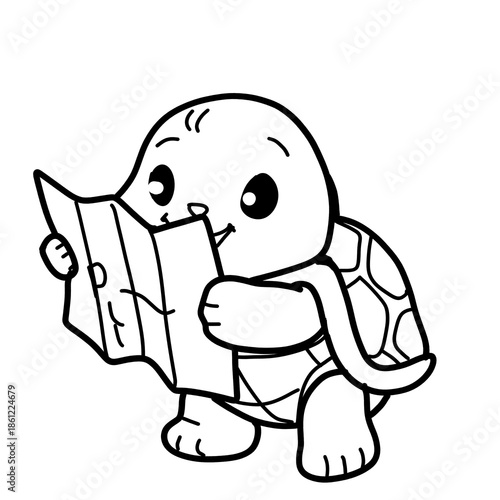 Cute Turtle Line Drawing Coloring Page