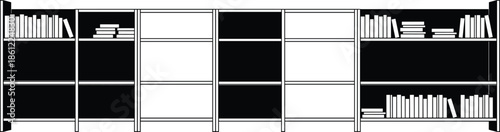 Set of Bookshelf and Library Silhouette Icons for Education and Interior Design, Modern Furniture Storage CAD Drawing Flat Vector Illustration