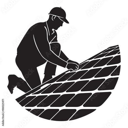  Worker carefully installing and maintaining solar panels for sustainable energy