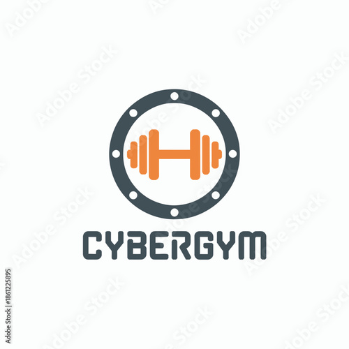 Modern Gym Logo Design with Dumbbells and Cybergym Text