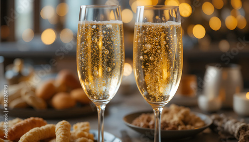 two glasses of champagne on the table
