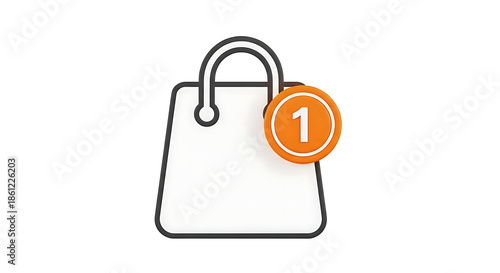 A simple shopping bag icon with a notification label on a clean white background