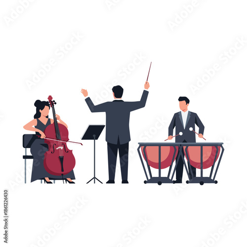 Conductor Leading Musicians with Instruments.