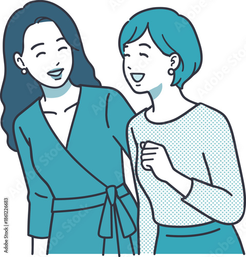 会話を楽しむ女性二人のイラスト_コミュニケーション・日常シーン