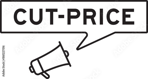 Megaphone icon with speech bubble in word cut price on white background