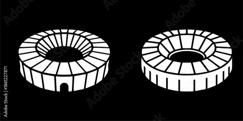 Modern Stadium Icons Two Circular Arenas Isometric View.