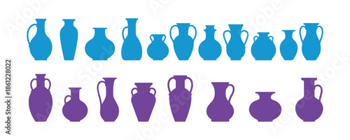 Different colored vases. A variety of vases. Vector art. Colorful vase icons