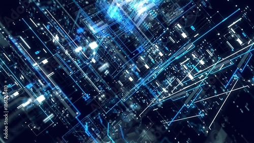 Wallpaper Mural Futuristic digital network data flow abstract technology background with glowing blue lines and circuits representing global connectivity and information transfer in a modern cyberspace environment Torontodigital.ca