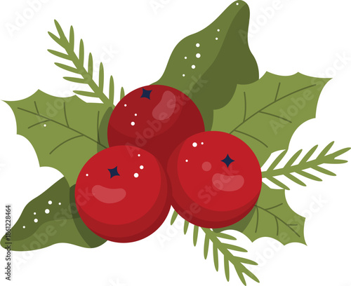 Christmas Holly Berries with Green Leaves Illustration