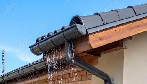 Leaking Gutter on House with Clogged Downspout and Overflow.