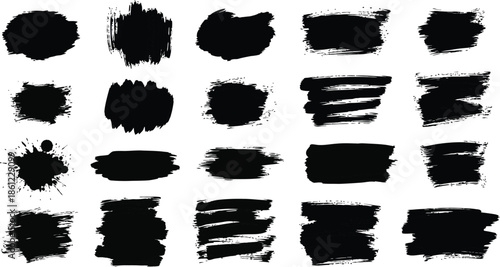 Abstract Black Ink Stroke Set. Hand-Drawn Grunge Paint Marks Vector