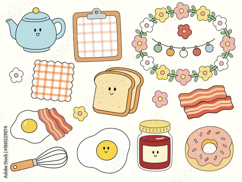Cute and Colorful Food Illustrations with Happy Characters and Playful Kitchen Items