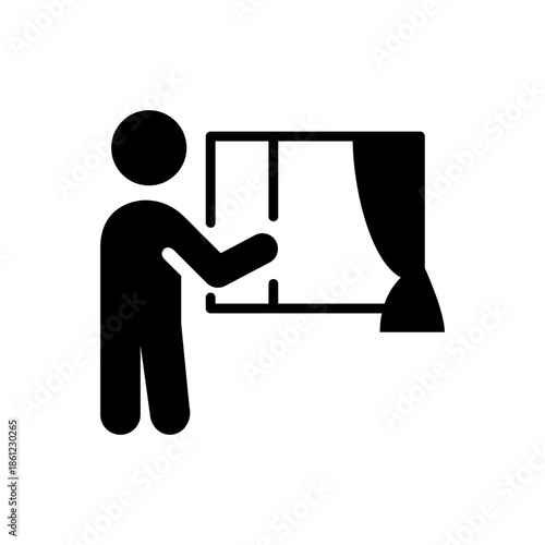 窓を開けて換気をしている人をモチーフにしたアイコン