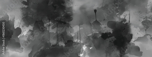 Monochrome Ink Wash Abstract Background with Foggy Layers and Dreamlike Depth