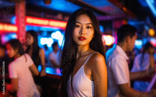 young woman with long dark ...