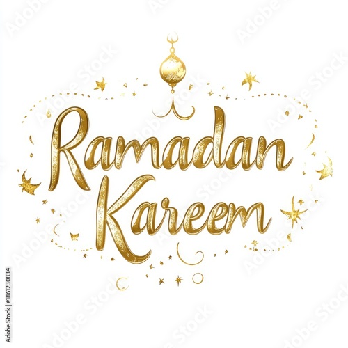 Elegant Ramadan Kareem greeting with golden decorations and stars