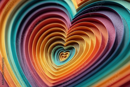 Concentric pastel hearts paper cut pattern