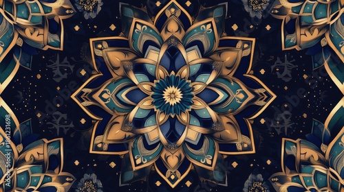 Vibrant blue and gold mandala design with intricate patterns