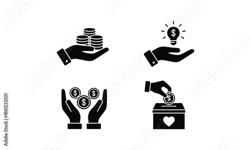 Hands holding coins lightbulb and donation box with money concepts