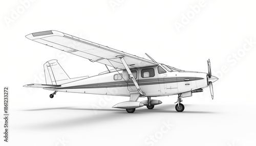 Black and White Line Art Of A High Wing Utility Airplane Side View Integrated Step Outline Near Cabin Isolated On White Background Studio Lighting Clean Simple