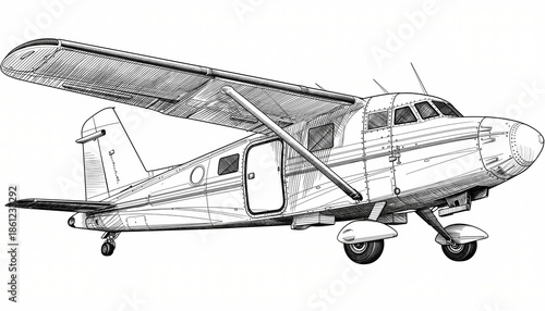 Black And White Line Art Of A High Wing Utility Airplane With A Large Cabin Shown In Side Profile Ideal For Aviation Enthusiasts And Technical Illustrations