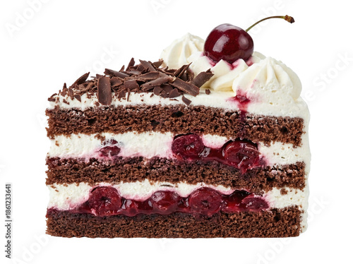 Принти на полотні Slice of black forest cake with cherries