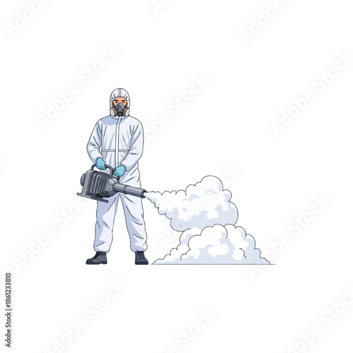 Person in Hazmat Suit Using Fogger.