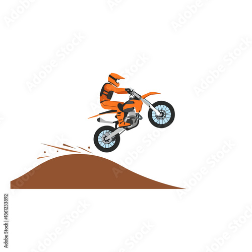 Motorcyclist Performing Jump on Dirt Bike.