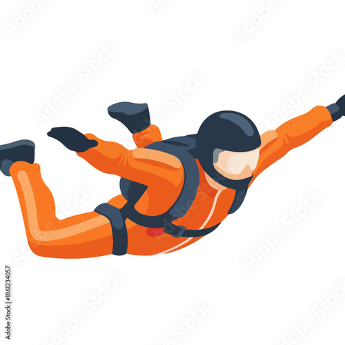 Skydiver in Orange Jumpsuit Freefalling.