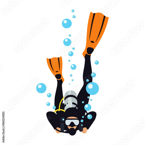Scuba Diver Underwater Swimming with Fins.