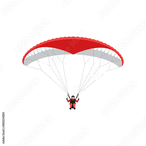 Paragliding Adventure with Red Parachute in Flight.