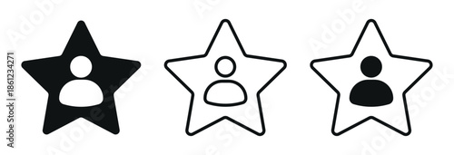Star user icon with person inside star shape, representing featured member, top performer, rating, achievement and recognition concept