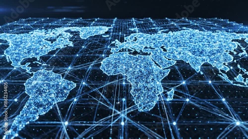 Abstract Blue Light Particles Streaking Through Digital Space