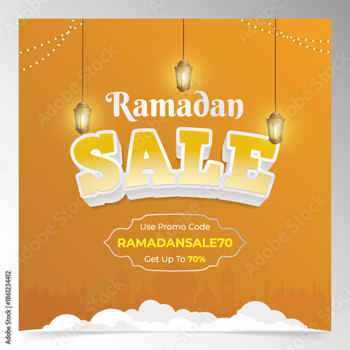 Festive Ramadan Promotion Graphic with Traditional Lanterns and Modern Typography