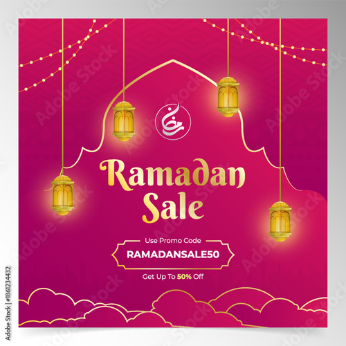 Festive Ramadan Promotion Graphic with Traditional Lanterns and Modern Typography
