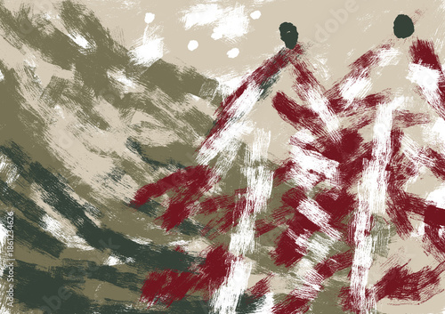 Expressive Abstract Brush Painting with Earthy Tones and Red Accents, Modern Textured Art Background for Contemporary Design