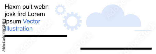 Cloud computing, data management, modern technology, online services, process automation, workflow optimization. Abstract design with gears and a cloud. Cloud computing and data management concept
