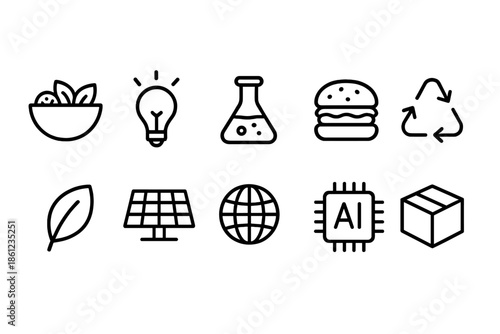 Eco-friendly, technology outline icon set. Sustainability and innovation outline icons