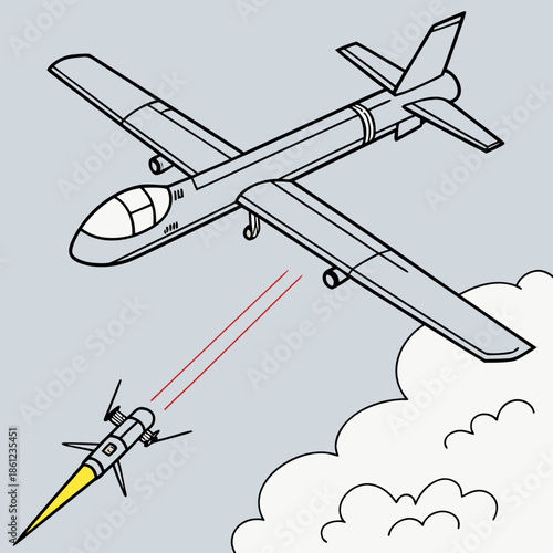 Anti drone interceptor missile chasing uav in sky unmanned aerial vehicle