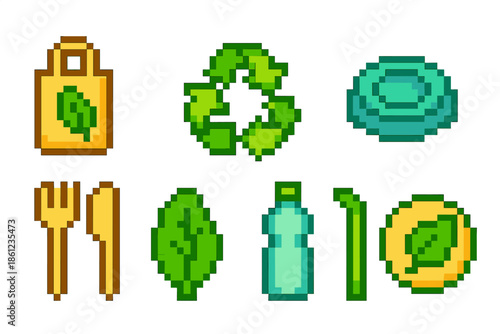 Eco-friendly, sustainability 3d icon set. Recycling, green living, waste reduction icons
