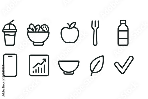 Healthy lifestyle line icon set. Diet, nutrition, fitness symbols linear collection