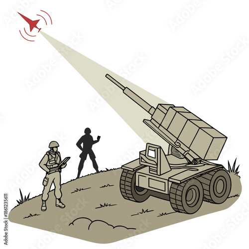 Military anti drone launcher engaging hostile aerial target