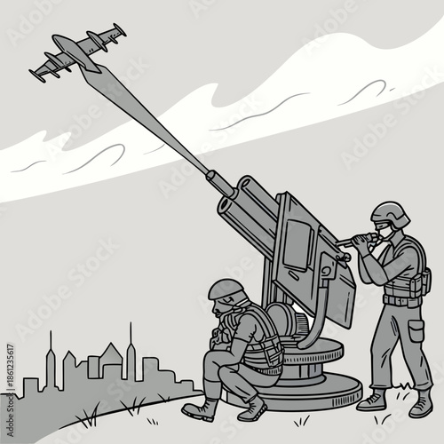 Military anti drone launcher engaging hostile aircraft