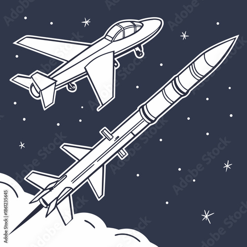 Missile intercepting a drone in space airplane