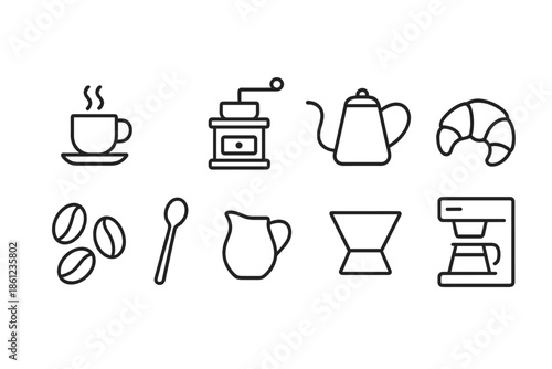 Coffee, beverage outline icon set. Cafeteria, drink essentials icons linear collection